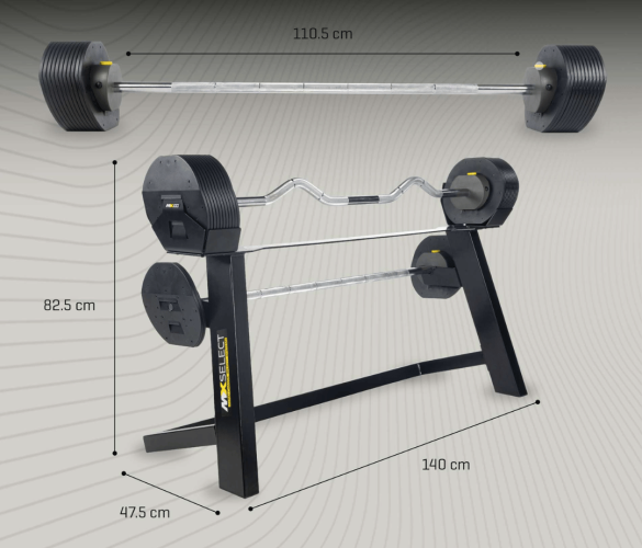 Stieņu un statīva komplekts MX Select MX100 Barbell System & Stand 12,7 - 45,3 kg Black