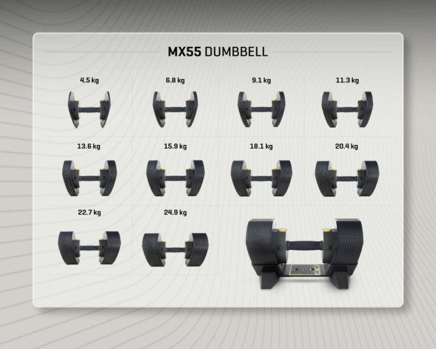 Reguliuojamo svorio svarmuo MX Select MX55 Dumbbells 4,5–24,9 kg CH