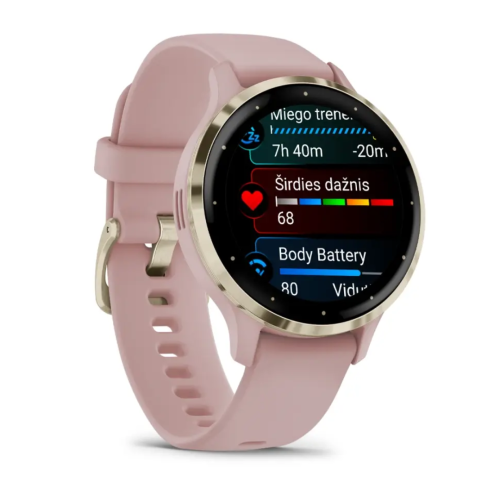 Pulkstenis GARMIN Venu 3S, pelēci-rozā krāsā.