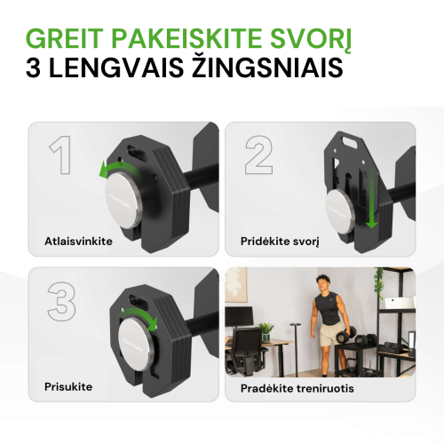 Regulējama svara hantele Tunturi Rapid Adjustable Dumbbell 28 kg
