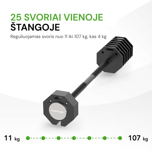 Regulējama svara stienis Tunturi Rapid Adjustable Barbell 107 kg