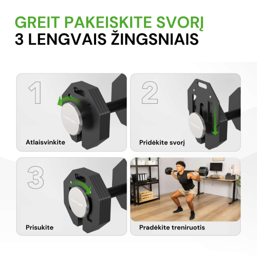 Regulējama svara stienis Tunturi Rapid Adjustable Barbell 59 kg
