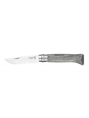 Opinel Nr.8 Laminated Grey nazobēm ar nerūsējoša tērauda asmens un pelēku bērza rokturi