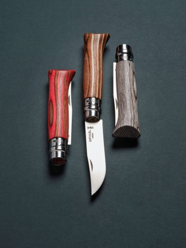 Opinel Nr.8 Laminated Grey nazobēm ar nerūsējoša tērauda asmens un pelēku bērza rokturi