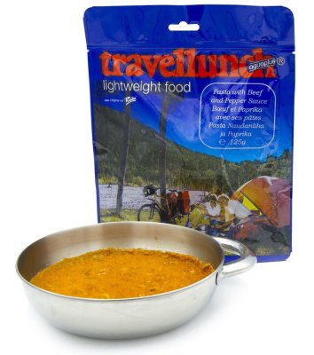 Nr. 20 Ēdiens ceļošanai Travellunch liellops ar makaroniem un papriku 250 g.