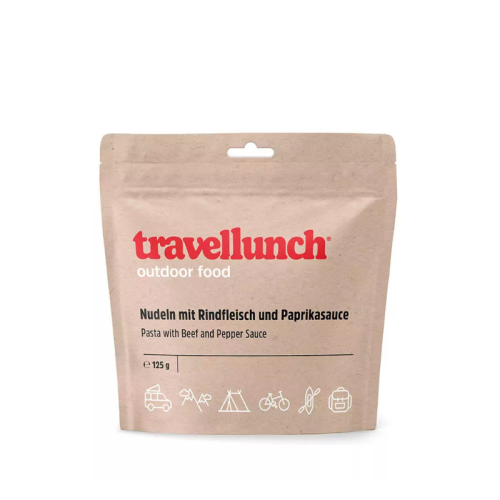 Nr.19 Ēdiens ceļojumiem Travellunch liellopa gaļa ar makaroniem un papriku 125 g.