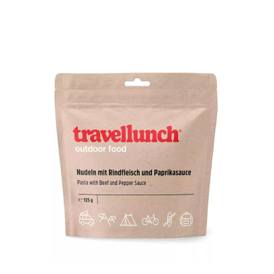 Nr.19 Ēdiens ceļojumiem Travellunch liellopa gaļa ar makaroniem un papriku 125 g.