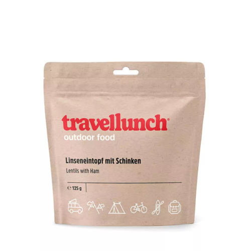 Nr.15 Ēdiens ceļošanai Travellunch lēcas ar šķiņķi 125 g.