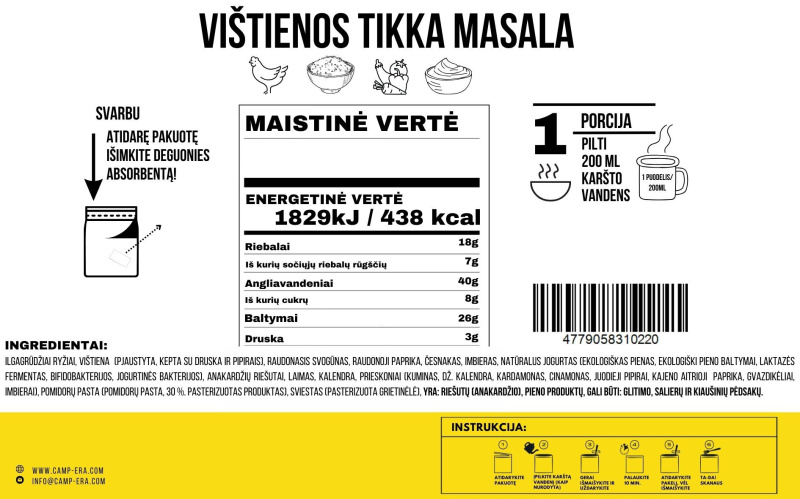Nr. 83 Ceļošanas ēdiens CAMP-ERA Vista Tikka Masala 100 g.