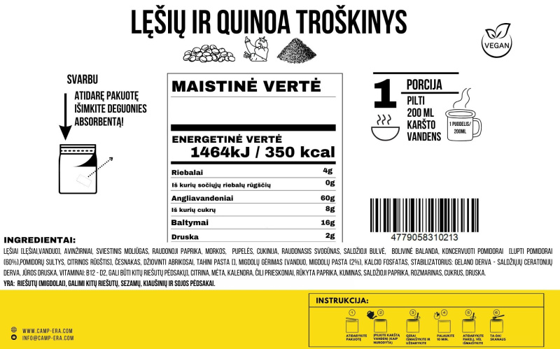 82. Produkts ceļošanai CAMP-ERA Lēcu un kvinojas putraimi 100 g.