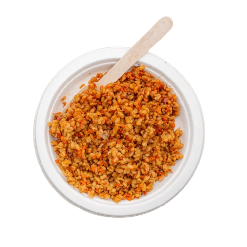 Nr. 98 Ceļojumu ēdiens MustangFeast kūpinātas liellopa maltītes ar rīsiem + brunču kūka