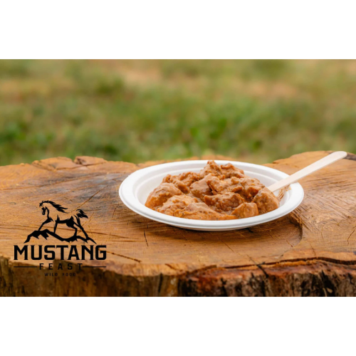 Nr. 89 Ceļošanas ēdiens MustangFeast vistas fileja ar riekstu krēmu ar rīsiem + brownie kūka
