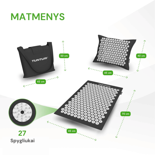 Paklājiņš TUNTURI PRO ACUPRESSURE MAT AND PILLOW BLACK