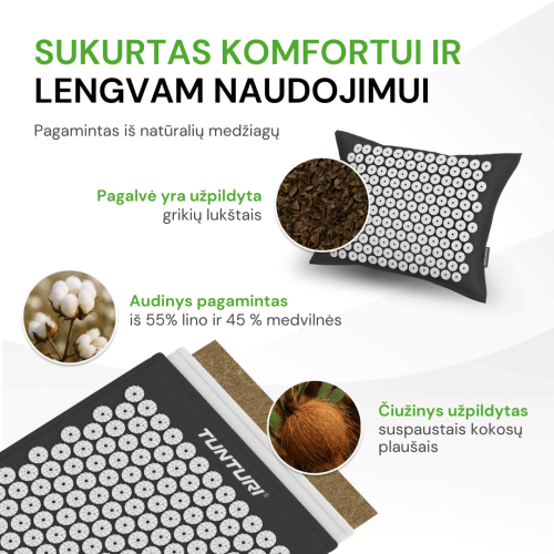 Paklājiņš TUNTURI PRO ACUPRESSURE MAT AND PILLOW BLACK