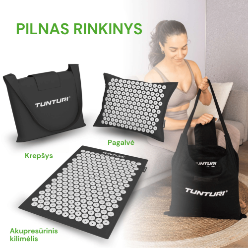 Paklājiņš TUNTURI PRO ACUPRESSURE MAT AND PILLOW BLACK
