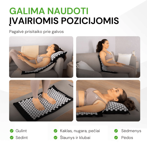 Paklājiņš TUNTURI PRO ACUPRESSURE MAT AND PILLOW BLACK