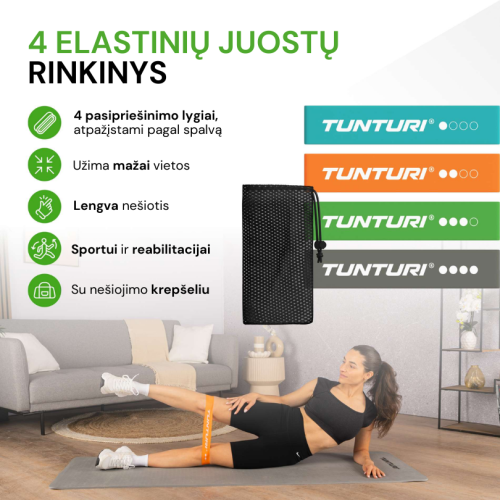 Elastīgo pretestības lentu komplekts TUNTURI Mini Resistance Band Set, 4 gab.