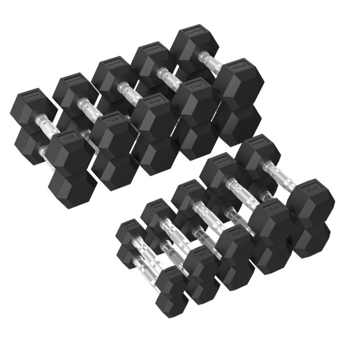 Hanteļu komplekts TUNTURI Platinum Hex Rubber Dumbbell Set, 1-10kg
