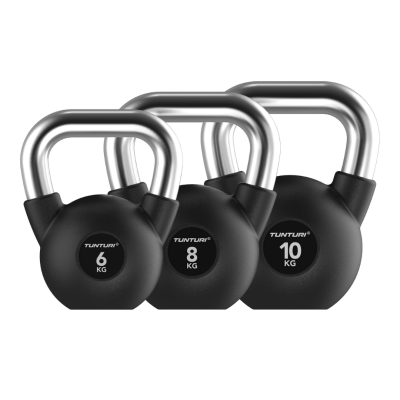 Gumijotu svara bumbu komplekts Tunturi Platinum Rubber Kettlebell 6–10 kg