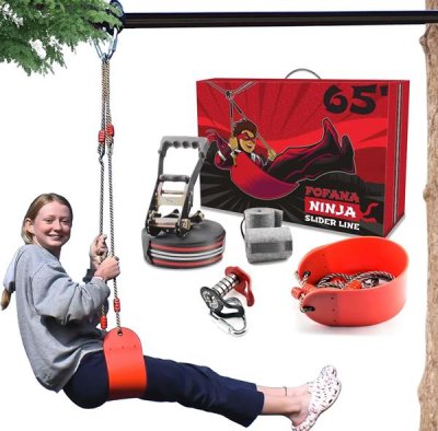 Fofana Ninja Slider Zipline rieviņu pagrieziena izklaides komplekts ar 20 metru garu.