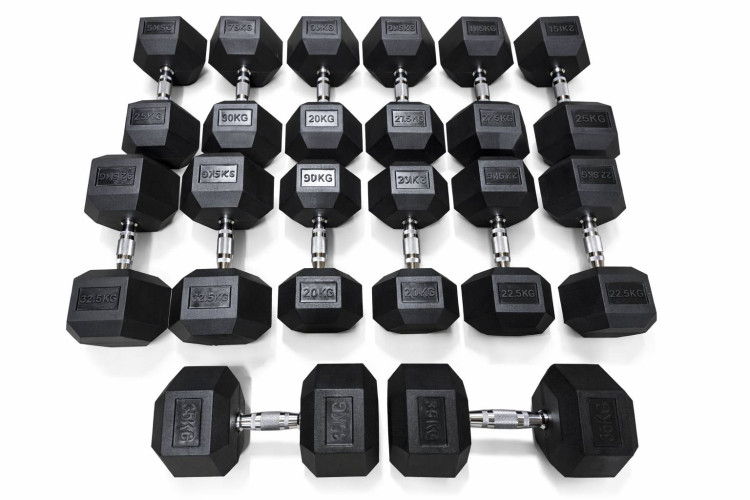 Spēka komplekts – regulējams sols, 385 kg HEX hanteles un 3 līmeņu statīvs