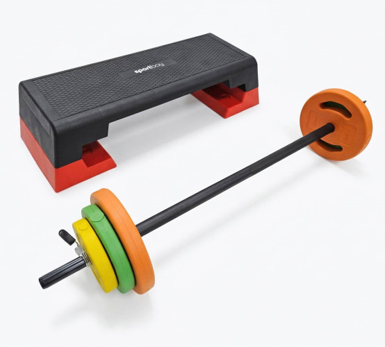 Sportbay profesionāls fitness stepa sols + Body Pump komplekts 20 kg