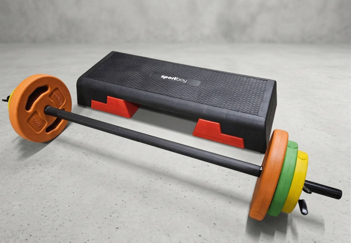 Sportbay profesionāls fitness stepa sols + Body Pump komplekts 20 kg
